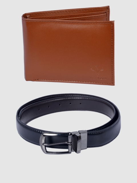 

Krosshorn Men Tan Brown & Black Leather Accessory Gift Set