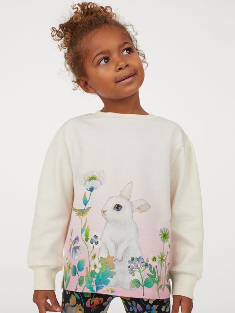 

H&M Girls White Printed Sweatshirt