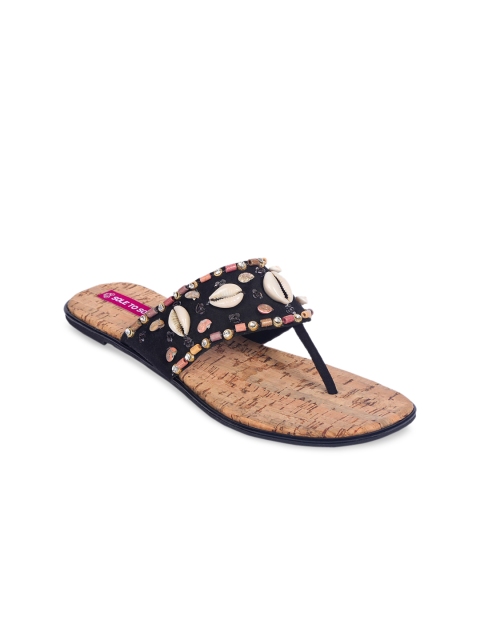 

Sole To Soul Women Black Embellished T-Strap Flats