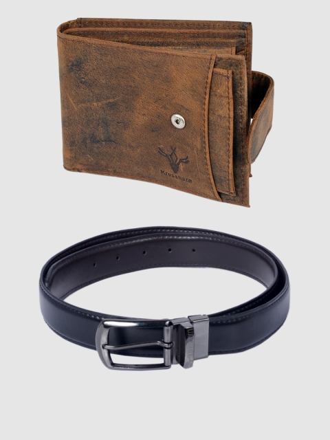 

Krosshorn Men Tan Brown & Black Genuine Leather Accessory Gift Set
