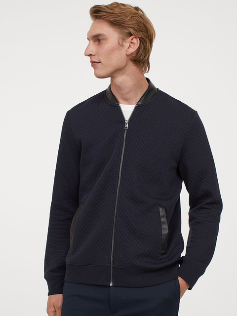 

H&M Men Blue Solid Quilted Jersey Jacket