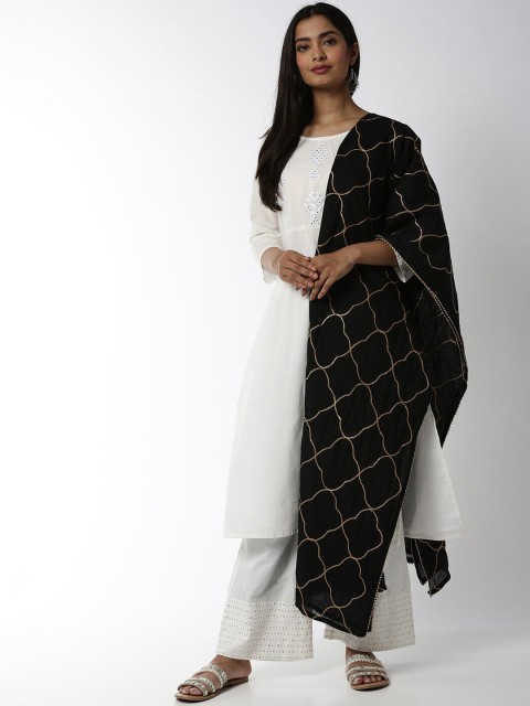 

Soch Black & Gold Embroidered Cotton Dupatta