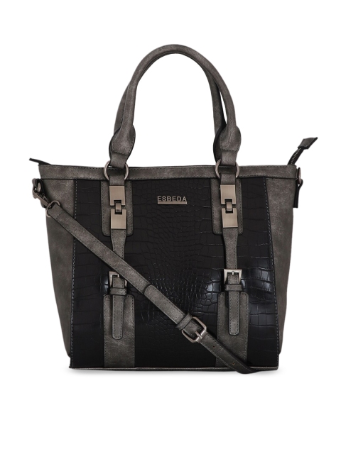 

ESBEDA Black Croco-Skin TexturedHandheld Bag