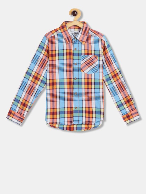 

The Childrens Place Boys Orange & Blue Regular Fit Checked Casual Shirt