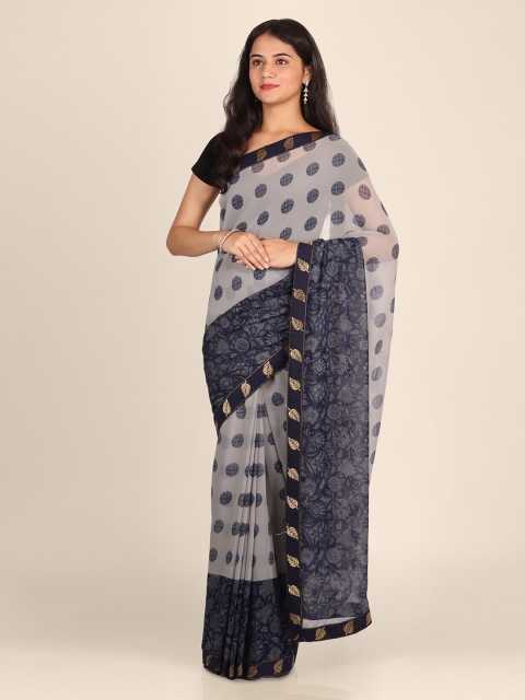 

CLAI WORLD Black & Grey Poly Georgette Printed Saree