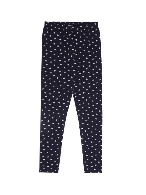 

Pantaloons Junior Girls Navy Blue & Cream-Coloured Printed Ankle-Length Leggings