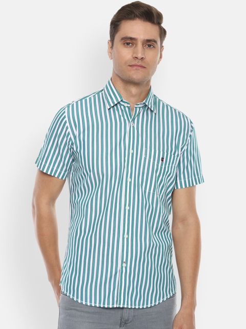 

Louis Philippe Sport Men Green & White Slim Fit Striped Casual Shirt