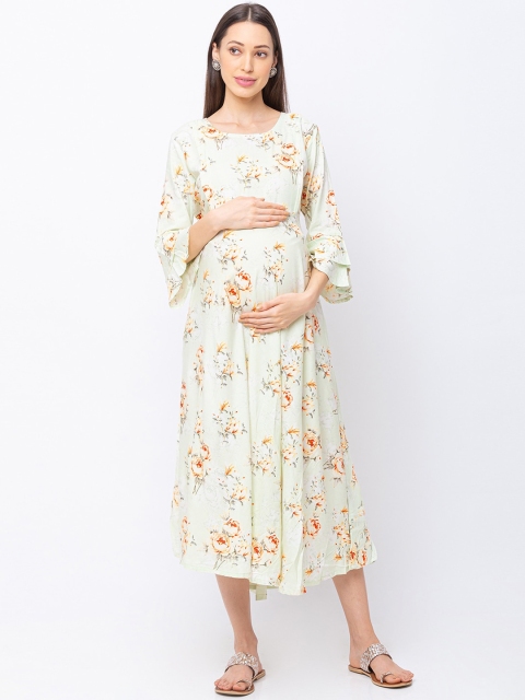 

MomToBe Women Beige Printed Maternity & Feeding A-Line Dress
