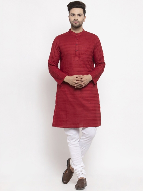 

NEUDIS Men Red & White Self Design Kurta with Churidar