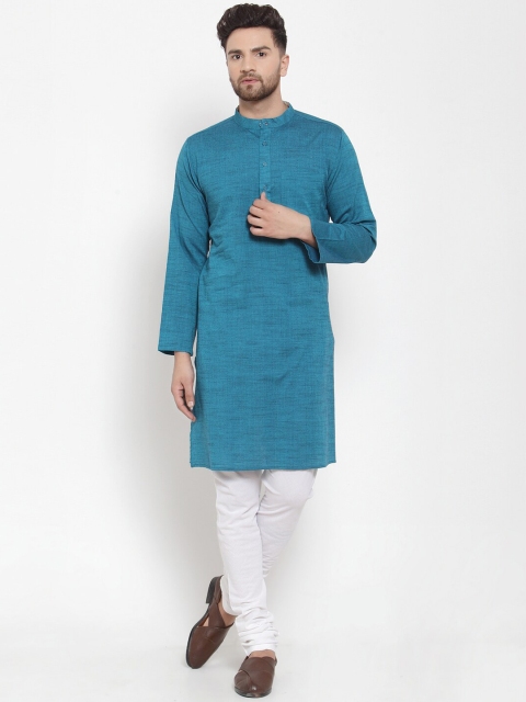 

NEUDIS Men Teal Blue & White Solid Kurta with Pyjamas