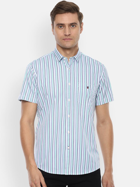 

Louis Philippe Sport Men Blue & Green Slim Fit Striped Casual Shirt