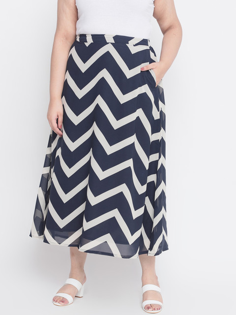 

Amydus Women Navy Blue & White Chevron Print Flared Maxi Skirt