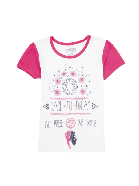 

Cherokee Girls White Printed Round Neck T-shirt