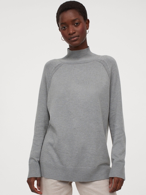 

H&M Women Grey Solid Turtleneck Jumper