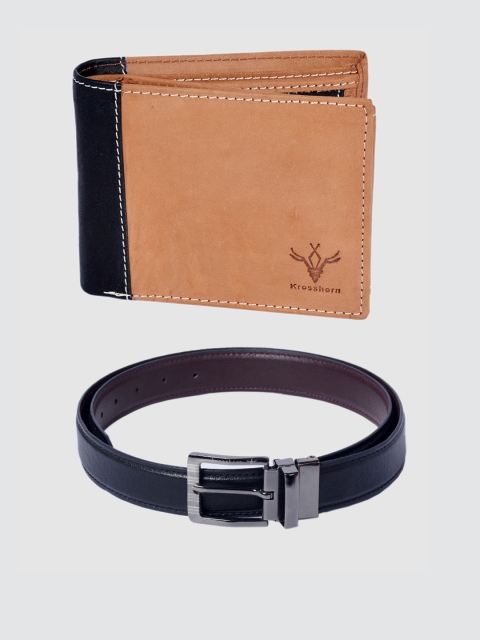 

Krosshorn Men Tan Brown & Maroon Genuine Leather Accessory Gift Set