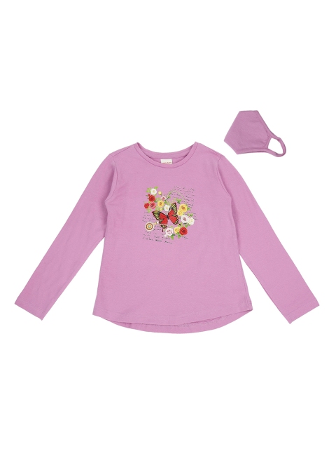 

RAINE AND JAINE Girls Purple Printed Round Neck T-shirt