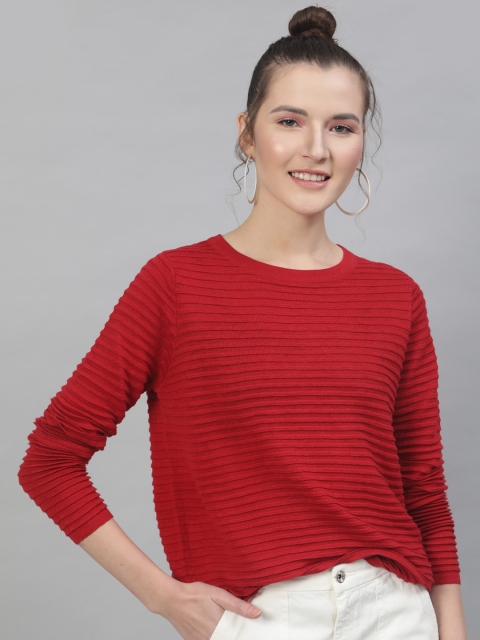 

STREET 9 Women Red Self Design Sweatshirt