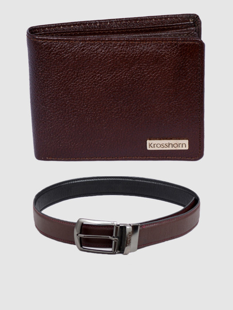 

Krosshorn Men Brown Leather Accessory Gift Set