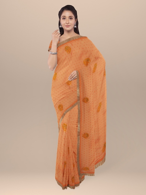 

KLM Fashion Mall Orange Woven Design Poly Georgette Saree