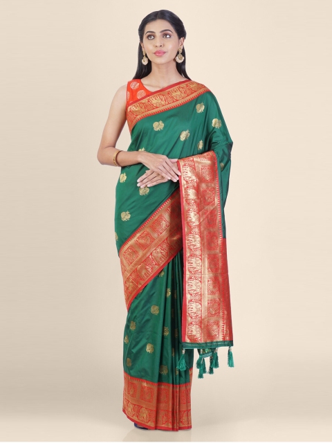 

Hastakala Green & Red Silk Blend Woven Design Saree