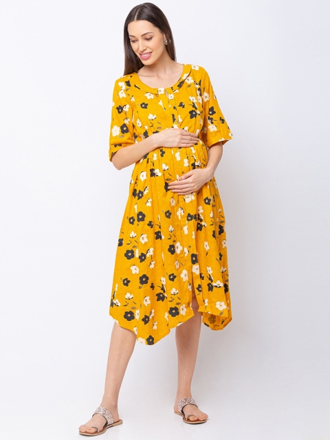 

MomToBe Women Yellow Printed Fit and Flare Maternity Dress