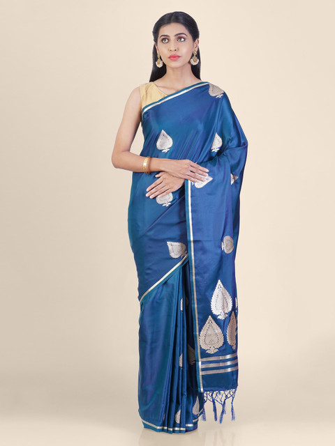 

Hastakala Blue Silk Blend Printed Handloom Banarasi Saree