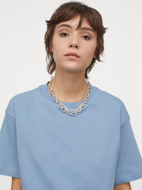 

H&M Women Blue Wide Cotton T-shirt
