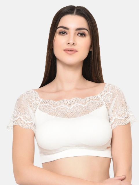 

PRETTYBOLD White Solid Non-Wired Lightly Padded Bralette Bra PB-1282