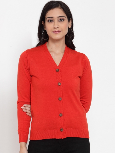 

Kalt Women Red Solid Cardigan Acrylic Sweater