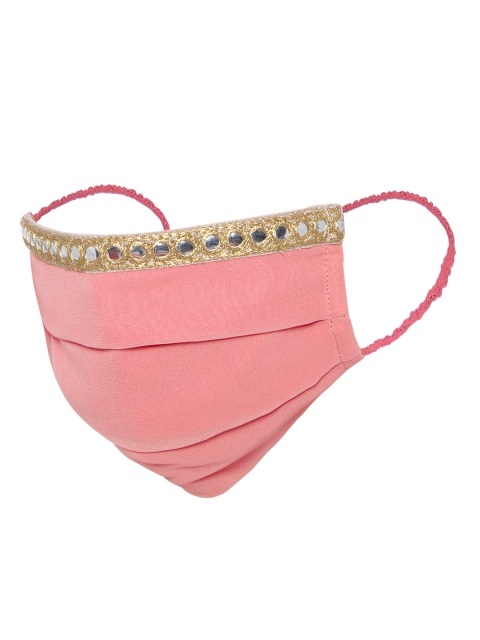 

INDYA Women Pink Lace Mirror Work Reusable 3-Ply Cloth Mask