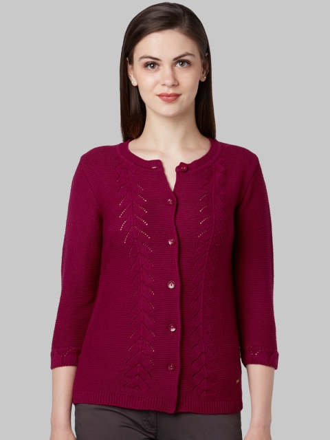 

Park Avenue Woman Women Magenta Self Design Cardigan Sweater
