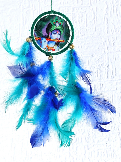 

Rooh Sea Green & Blue Handmade Krishna Bansuri Canvas Car Hanging