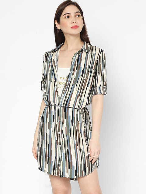 

Deal Jeans Women Green & Beige Striped Shirt Dress