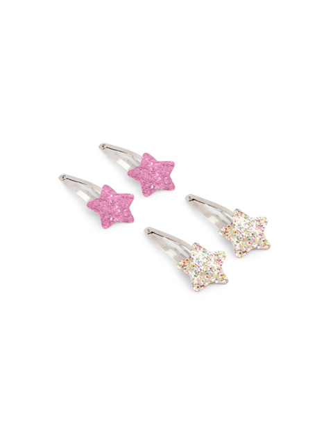 

Toniq Kids Set Of 4 Shiny Star Glitter Hair Clips for Girls, Pink