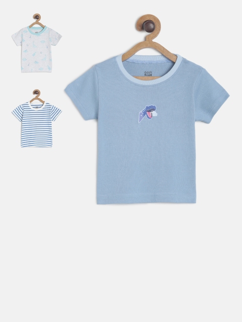 

MINI KLUB Boys Set of 3 Blue & White Solid Round Neck T-shirts