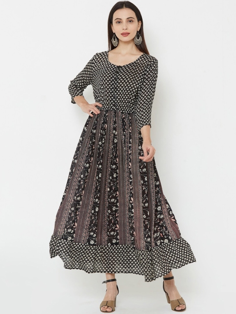 

FASHOR Women Black & Beige Printed Anarkali Kurta