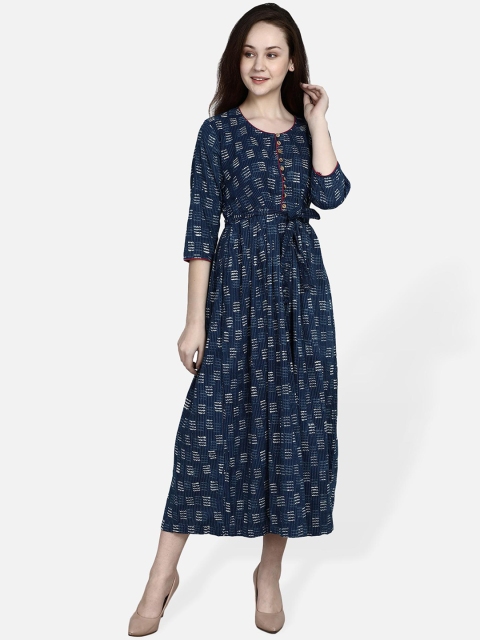 

Molcha Women Navy Blue & White Printed Maxi Dress