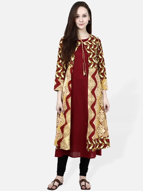 

Molcha Women Maroon Solid A-Line Kurta with Jacket
