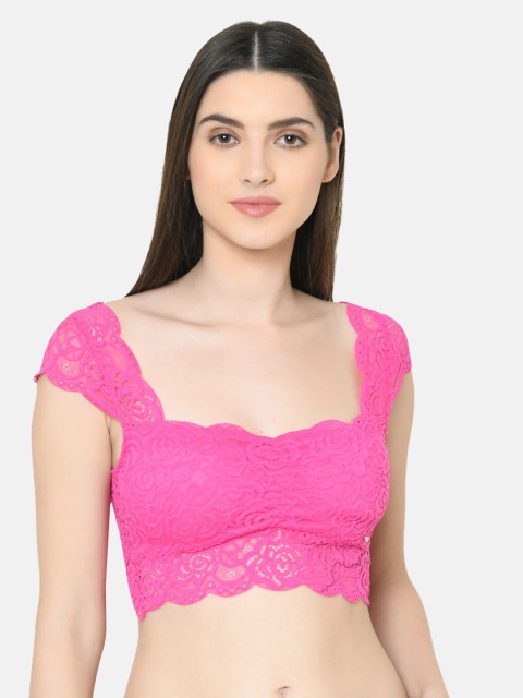 

PRETTYBOLD Pink Self Design Non-Wired Lightly Padded Bralette Bra PB-1289