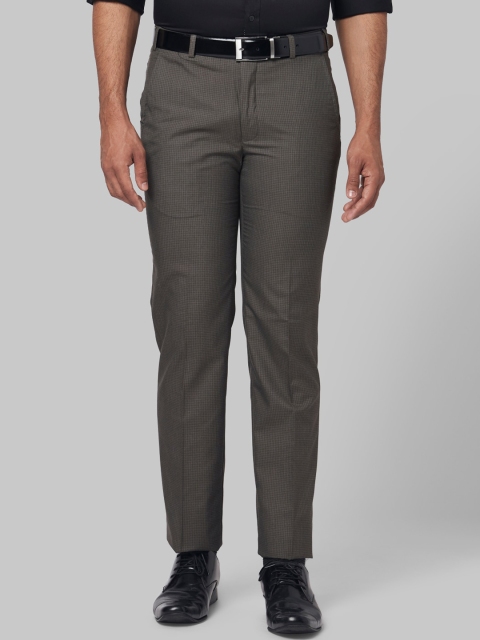 

Park Avenue Men Brown Skinny Fit Checked Formal Trousers