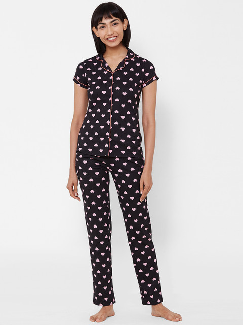 

Sweet Dreams Women Black & Pink Printed Night suit