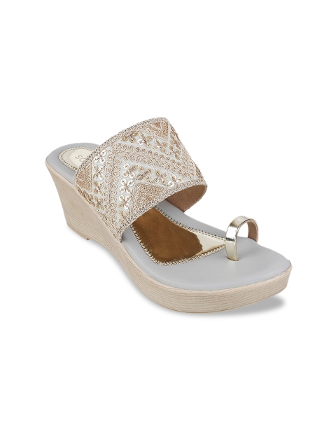

SOLE HEAD Women Grey Embellished Wedges