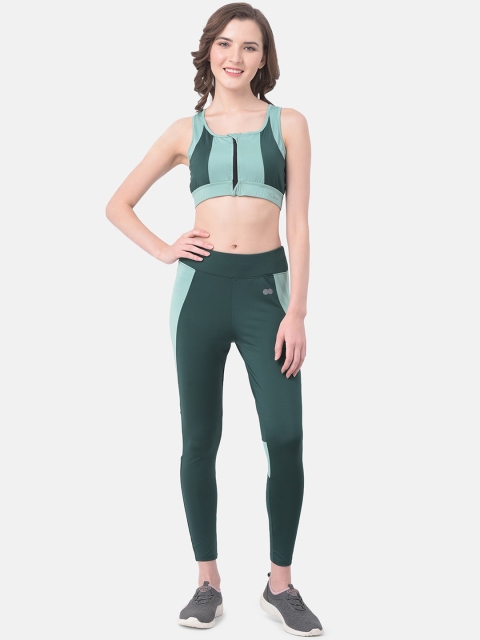 Clovia Women Green Colourblocked Gym/Yoga Training Set