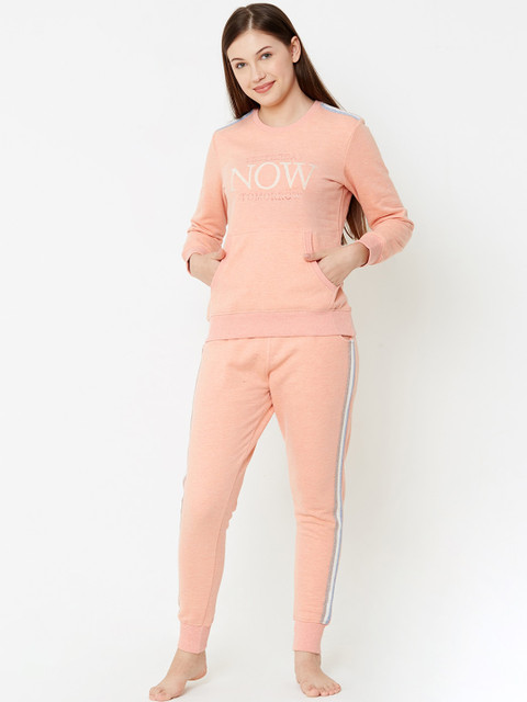 

Sweet Dreams Women Orange Printed Fleece Night Suit