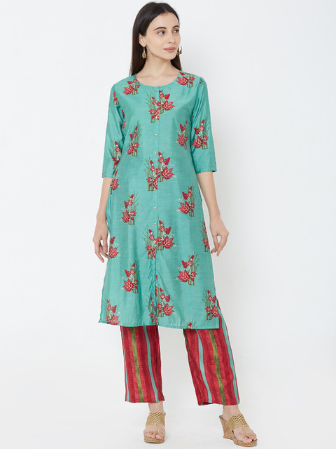 

FASHOR Women Sea Green Printed Kurta with Palazzos