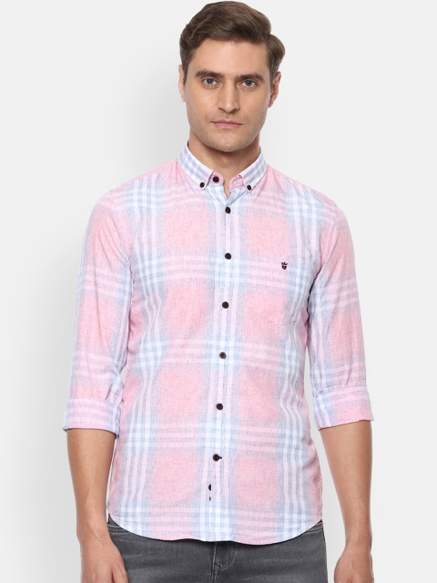 Louis Philippe Sport Men Pink & Blue Slim Fit Checked Casual Shirt