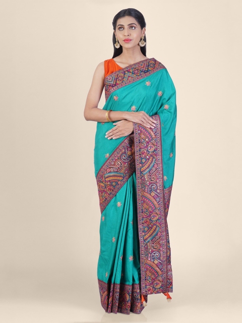 

Hastakala Green & Red Pure Silk Embroidered Saree