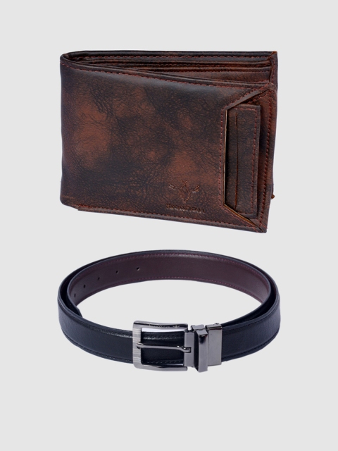 

Krosshorn Men Brown & Black Leather Accessory Gift Set