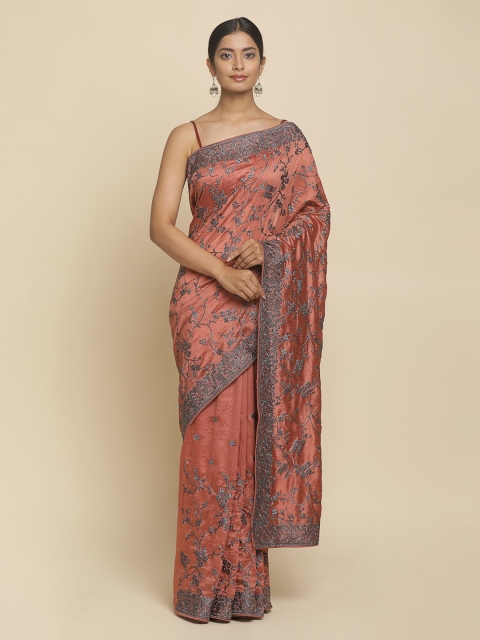 

Koskii Rust & Black Art Silk Embellished Saree