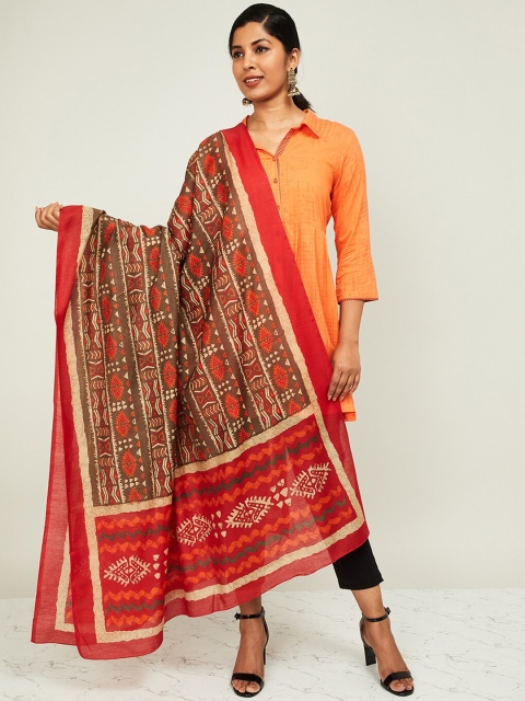 

Melange by Lifestyle Brown & Red Printed Dupatta